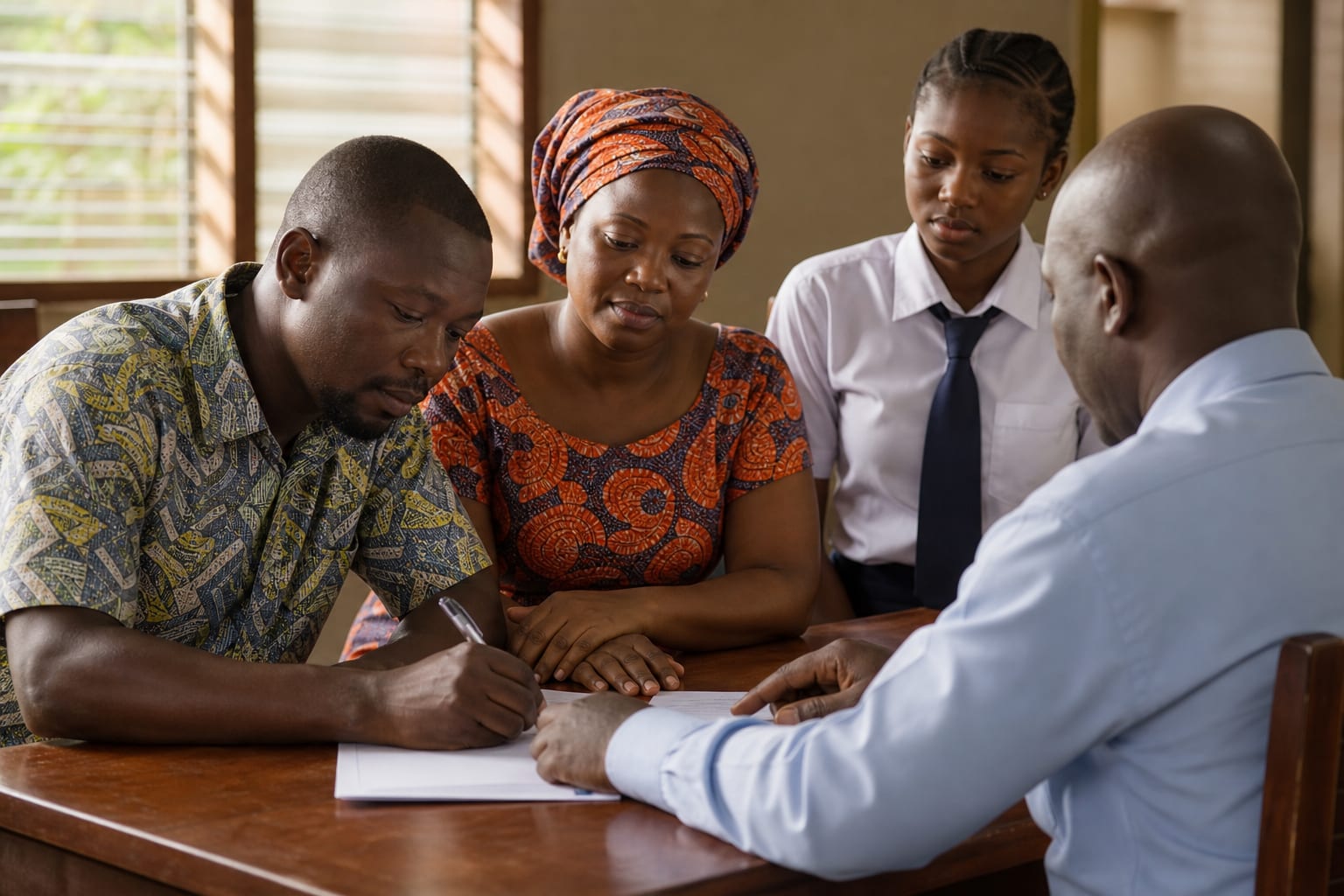 Famille accueillie au bureau des admissions